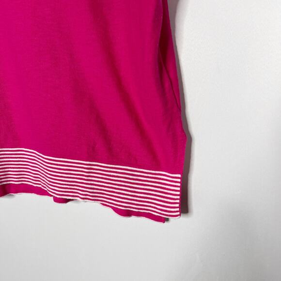 Vince Womens Small S Pink White Striped Hem V Neck Short Sleeve Knit Top Cotton - Picture 4 of 11